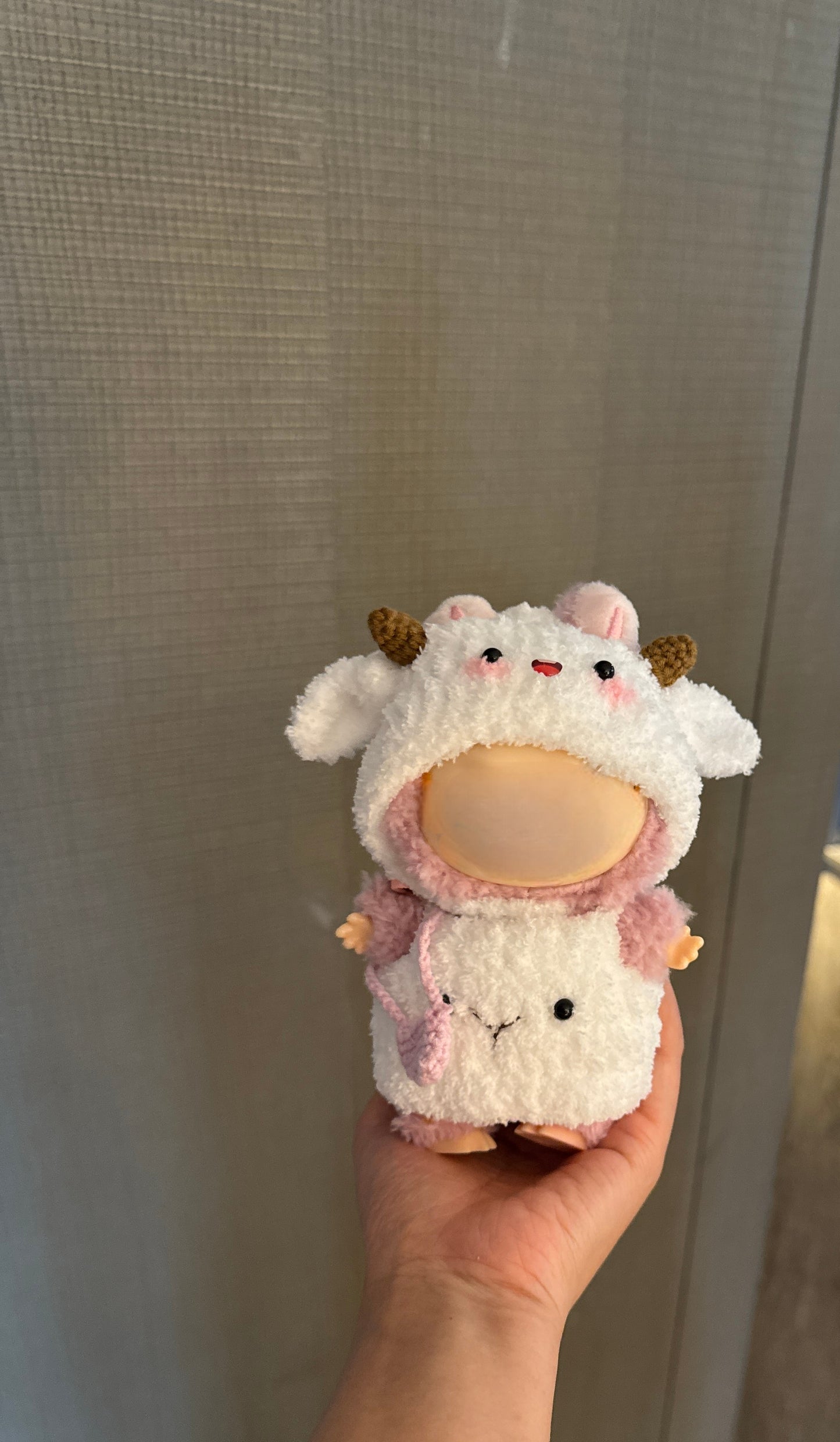 Clothes for Labubu Lamb Knit Set - Hand-Knit Cream Romper + Adorable Sheep Hood (Fits 17cm / 6.69" Dolls)