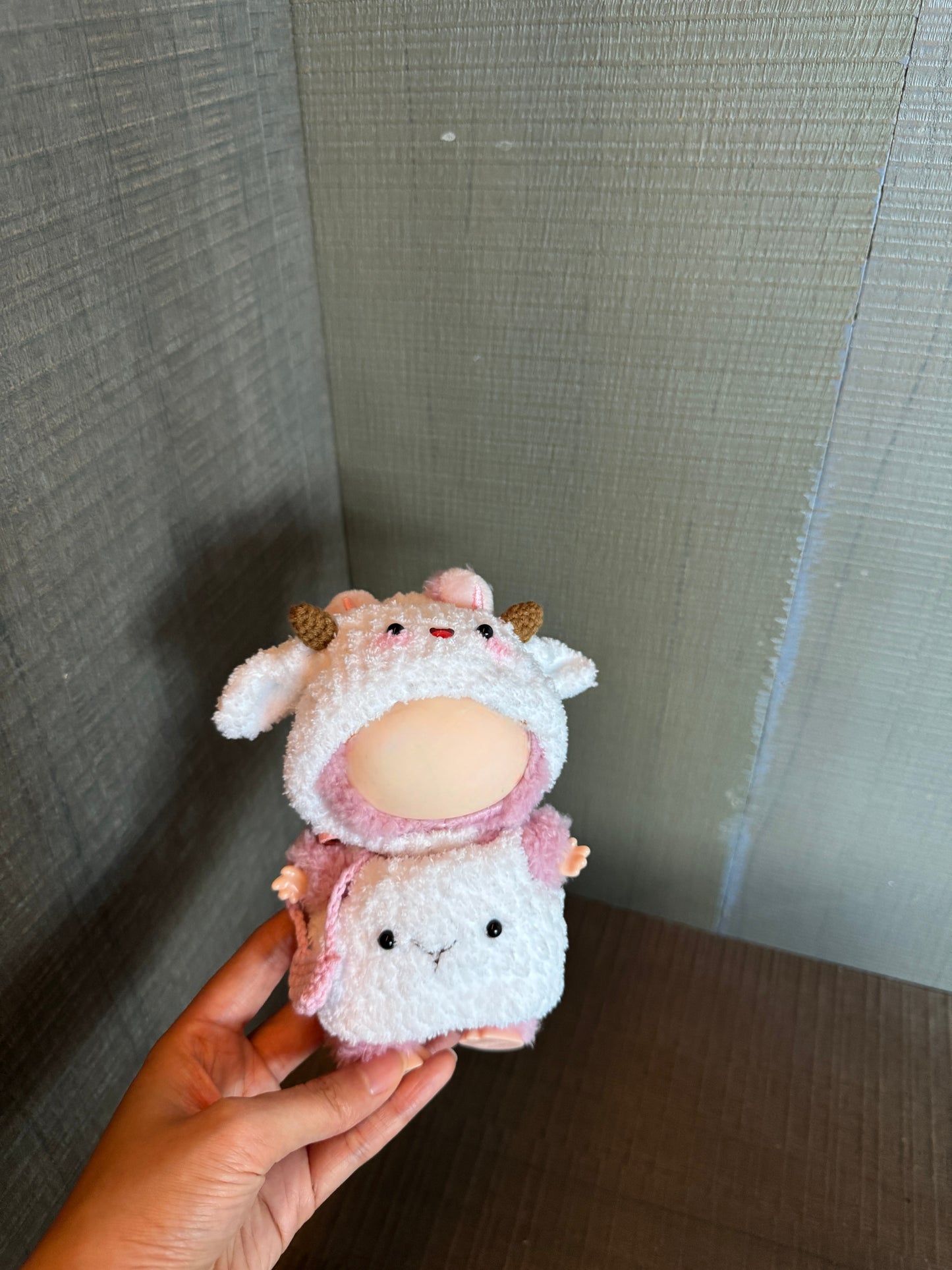 Clothes for Labubu Lamb Knit Set - Hand-Knit Cream Romper + Adorable Sheep Hood (Fits 17cm / 6.69" Dolls)