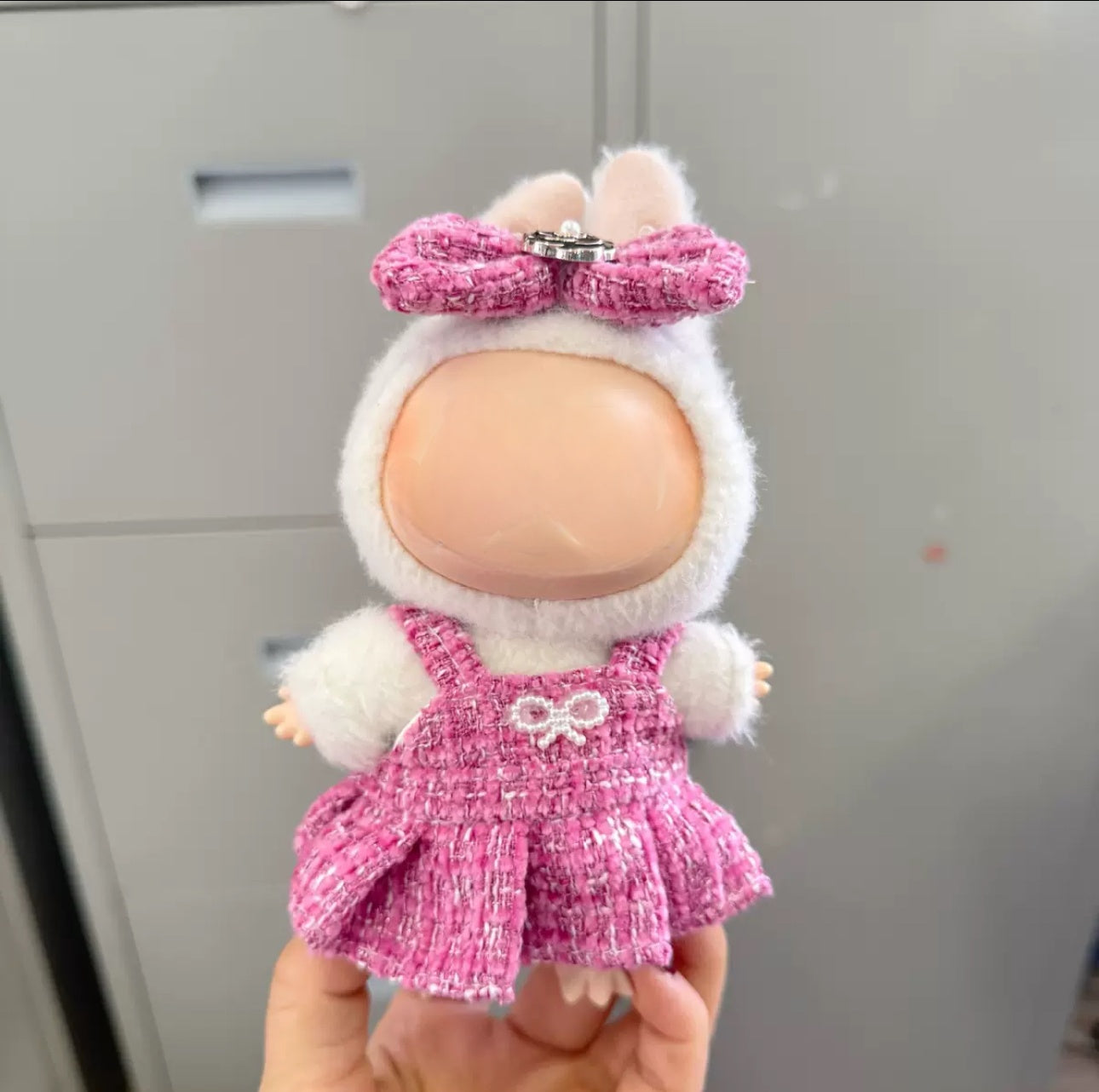 Designer Style For Labubu Doll Dress - Pink Tweed-Look Outfit For 17cm Labubu Doll Clothes Fashion Dresses Doll Clothes Color Match Sweater Dolls Outfit Accessories