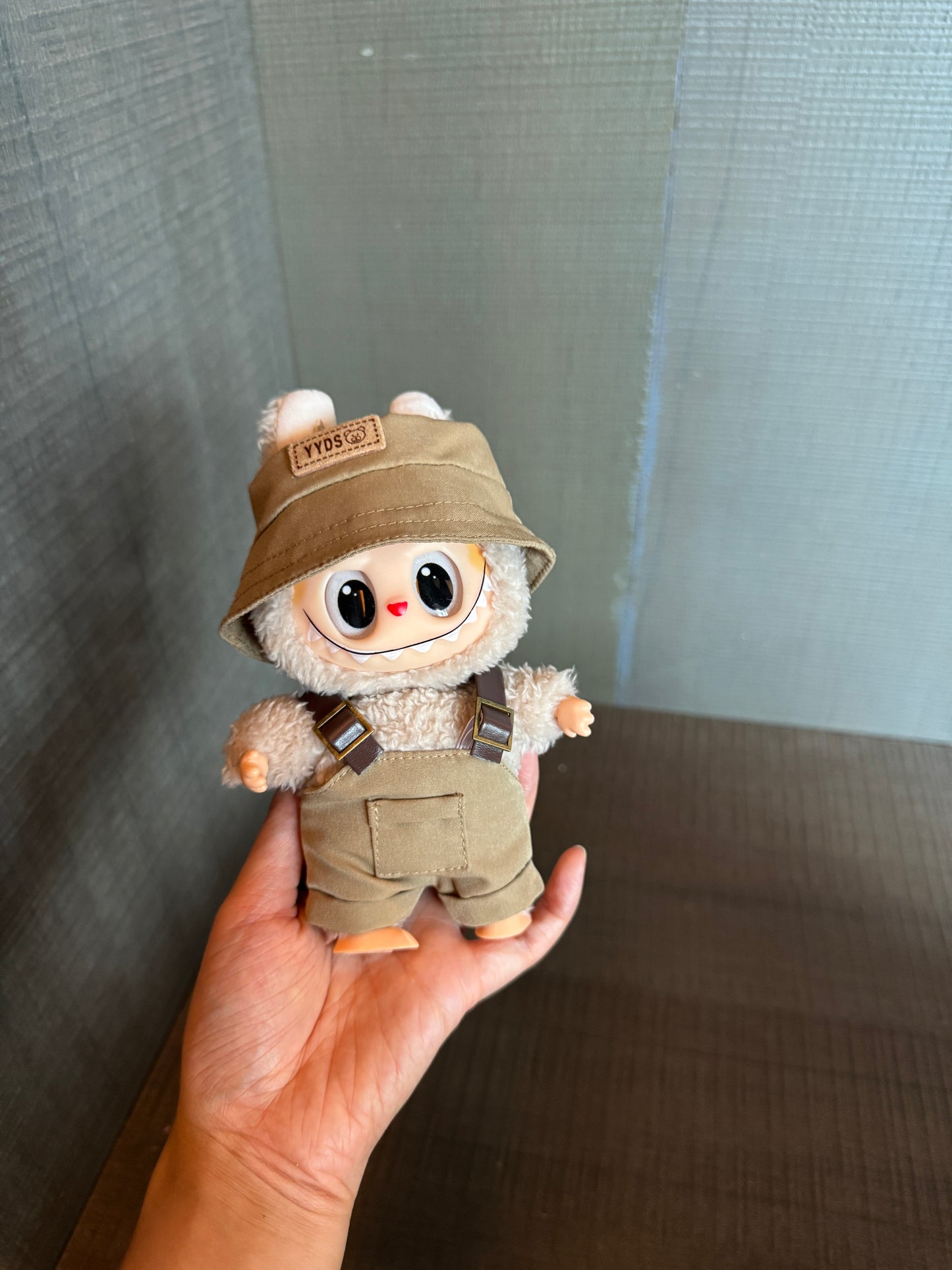 Sea Salt Breeze Set: Coconut Overalls & Bucket Hat for 17cm Labubu (Summer Chill Outfit!)