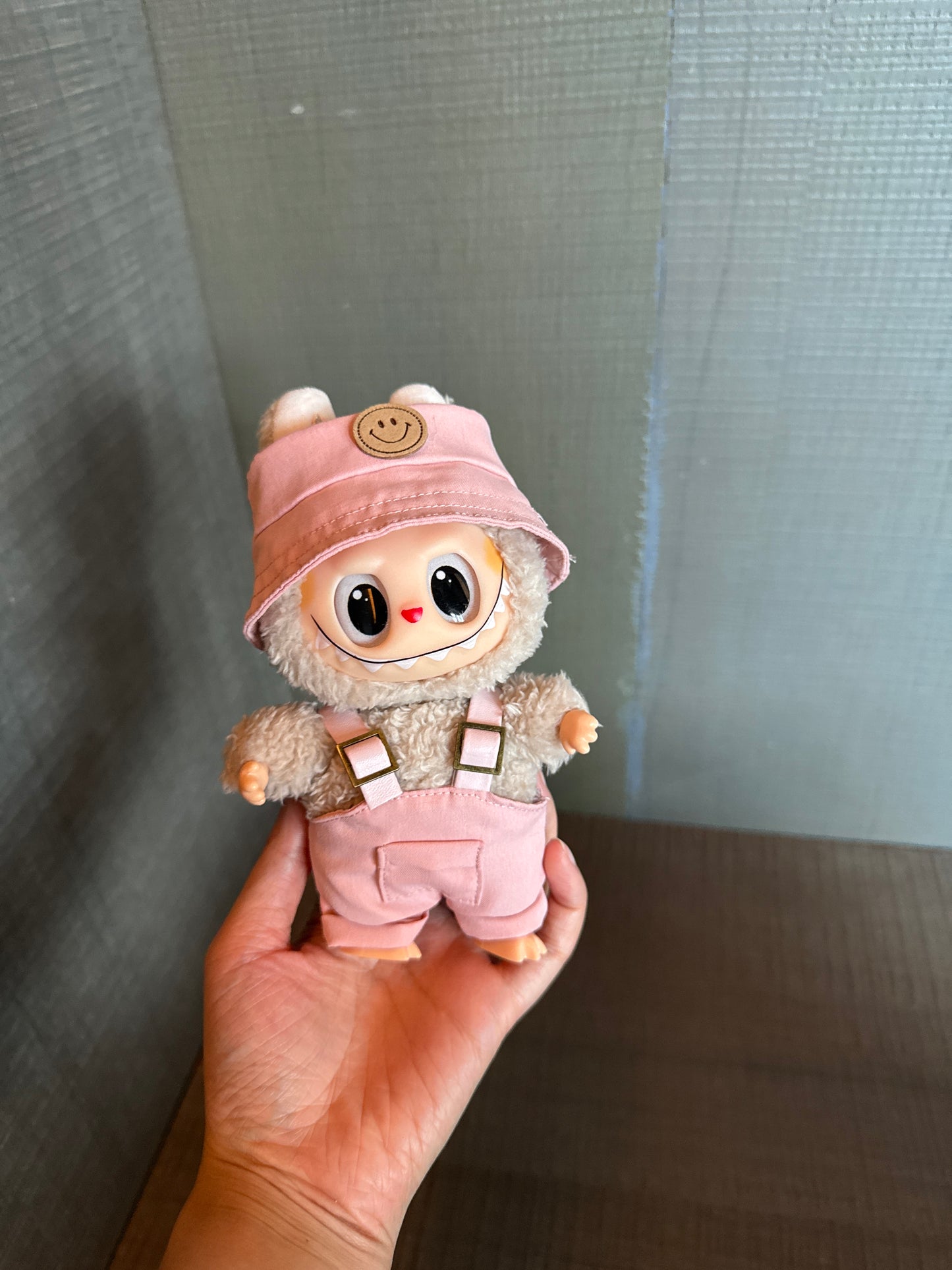 Sea Salt Breeze Set: Coconut Overalls & Bucket Hat for 17cm Labubu (Summer Chill Outfit!)