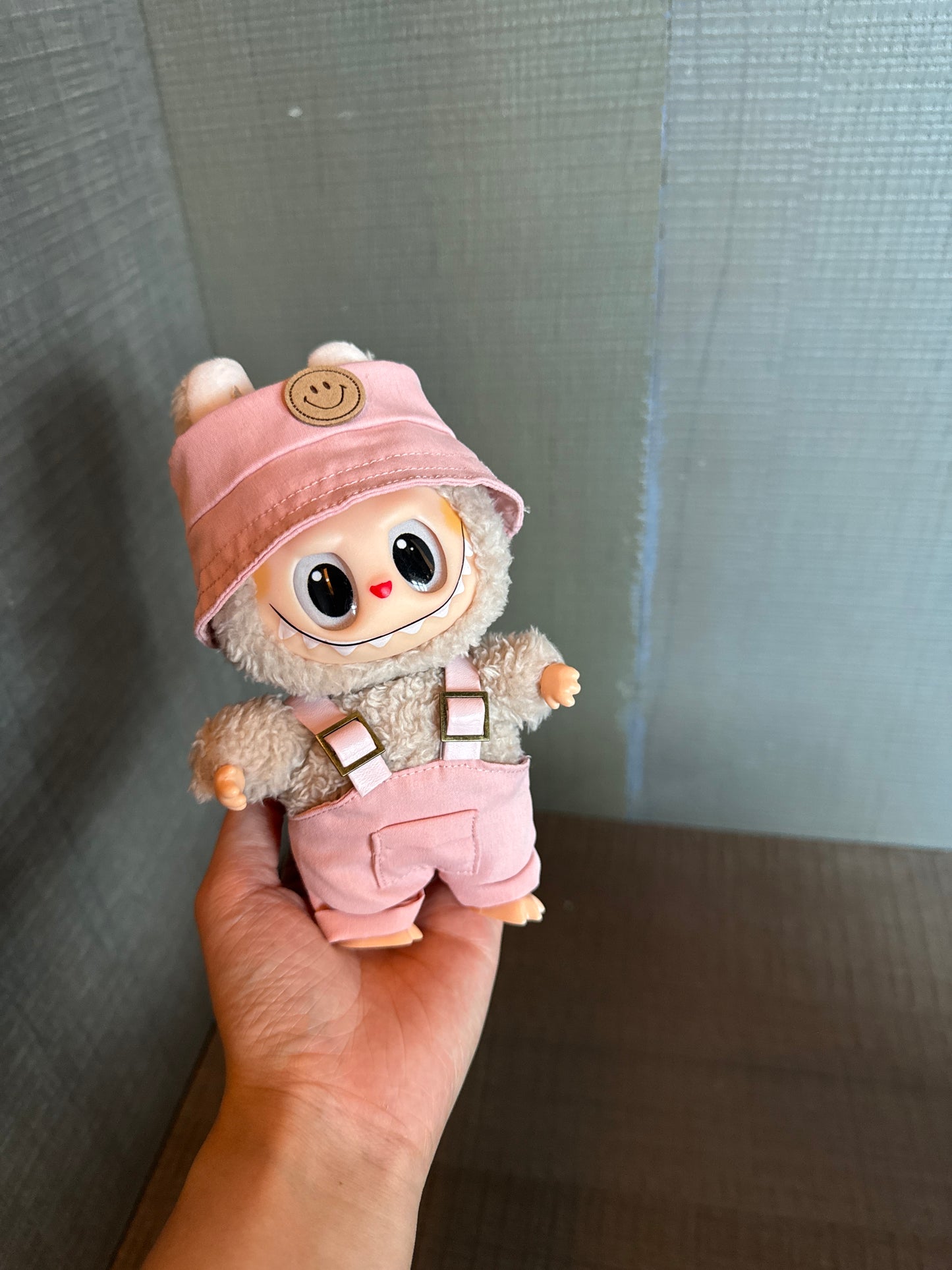 Sea Salt Breeze Set: Coconut Overalls & Bucket Hat for 17cm Labubu (Summer Chill Outfit!)