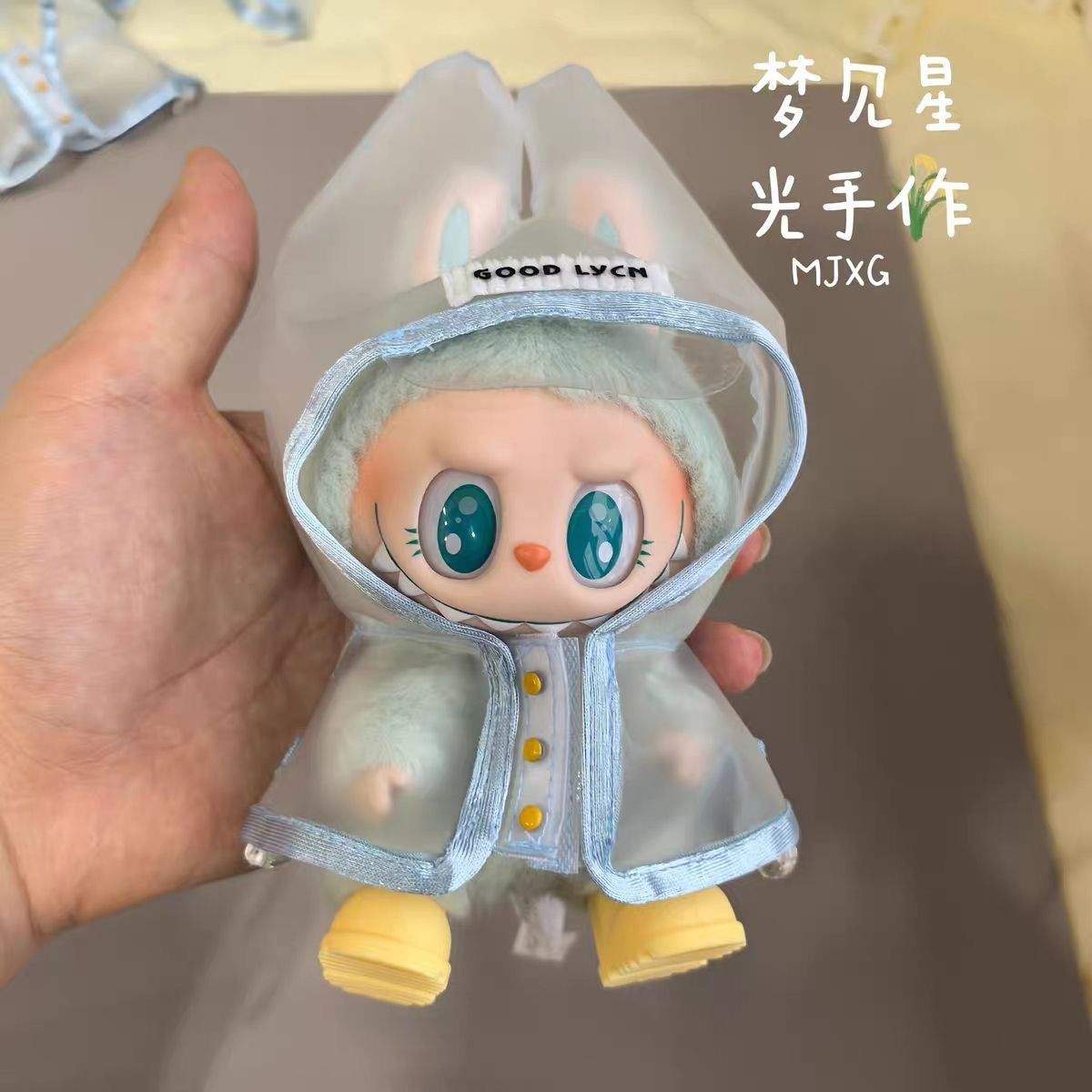 Clothes for Labubu Doll Raincoat: Clear Hooded Cape - Waterproof & Whimsical