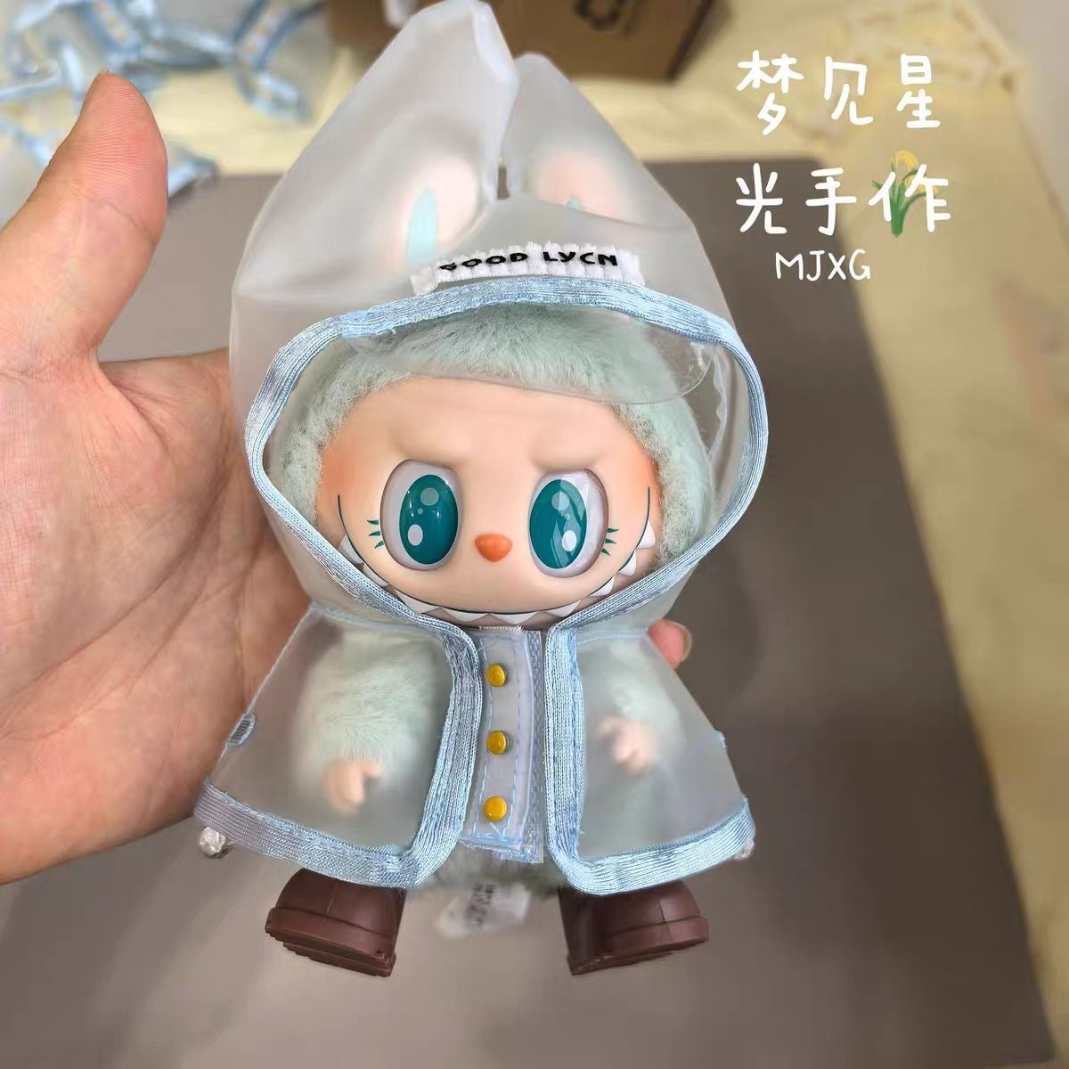 Clothes for Labubu Doll Raincoat: Clear Hooded Cape - Waterproof & Whimsical
