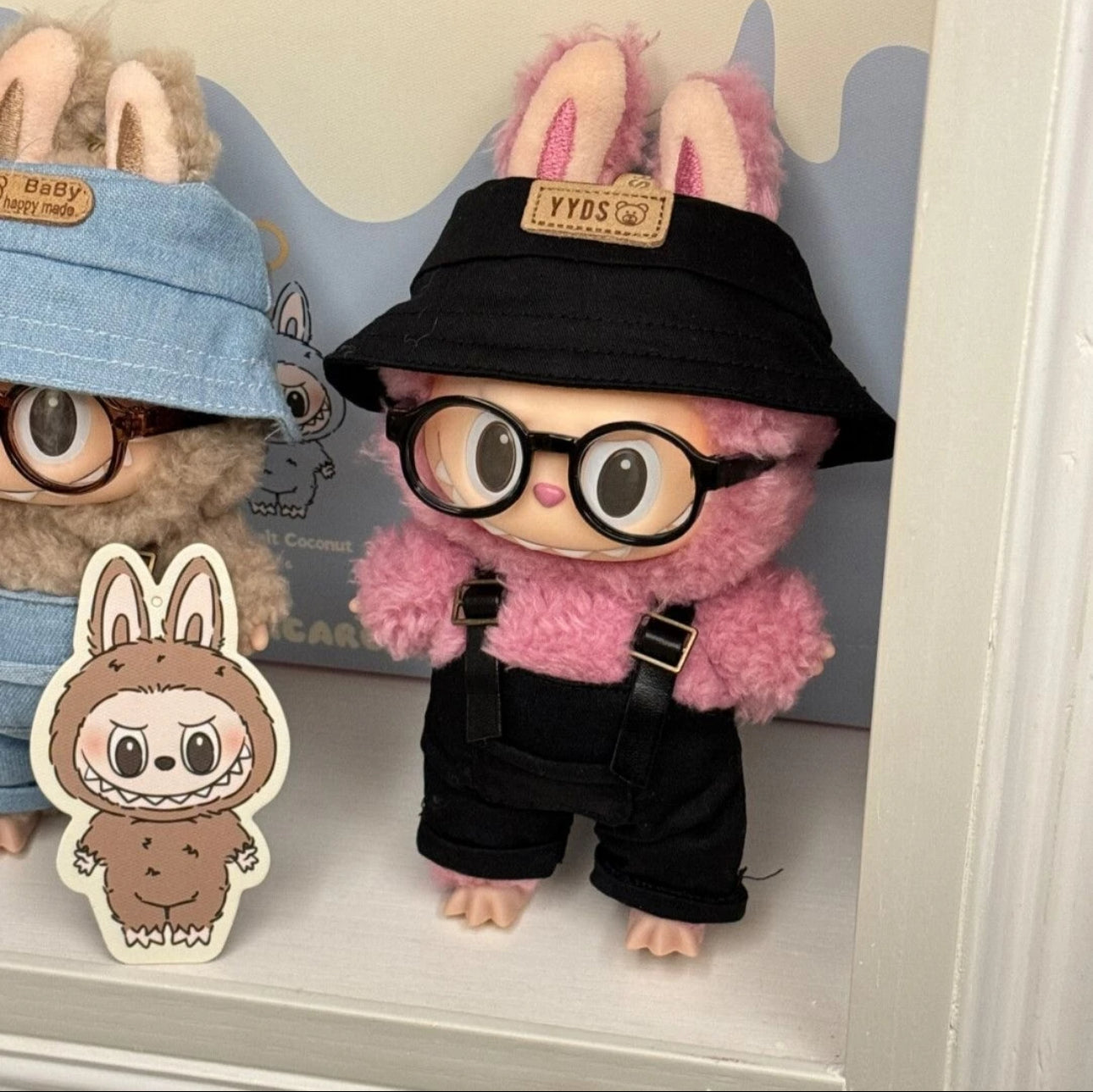 Sea Salt Breeze Set: Coconut Overalls & Bucket Hat for 17cm Labubu (Summer Chill Outfit!)