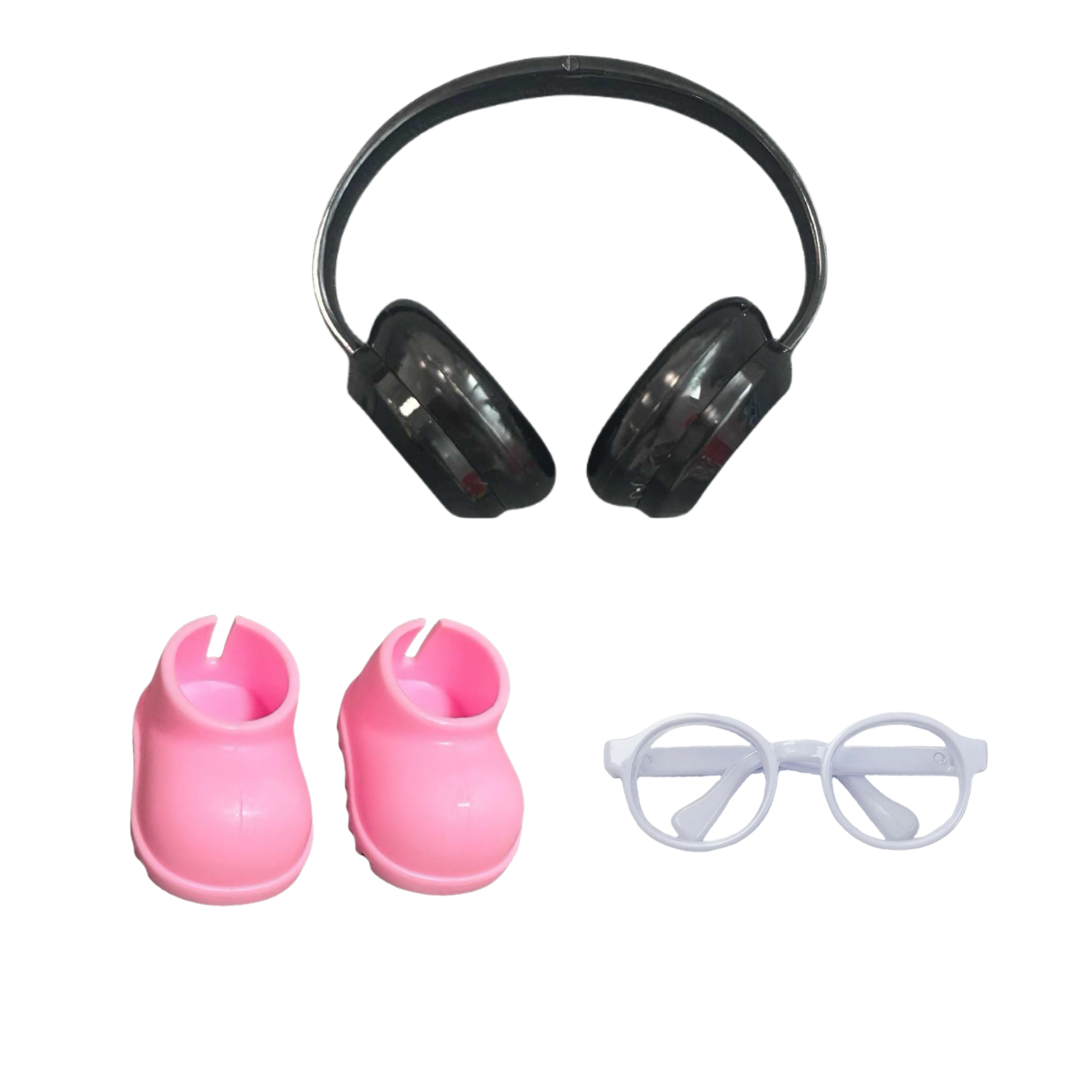 Summer Pink Combination Accessory Set (Shoes+Headphones+Glasses) suitable for cute 17cm canvas design, versatile accessories for doll enthusiasts