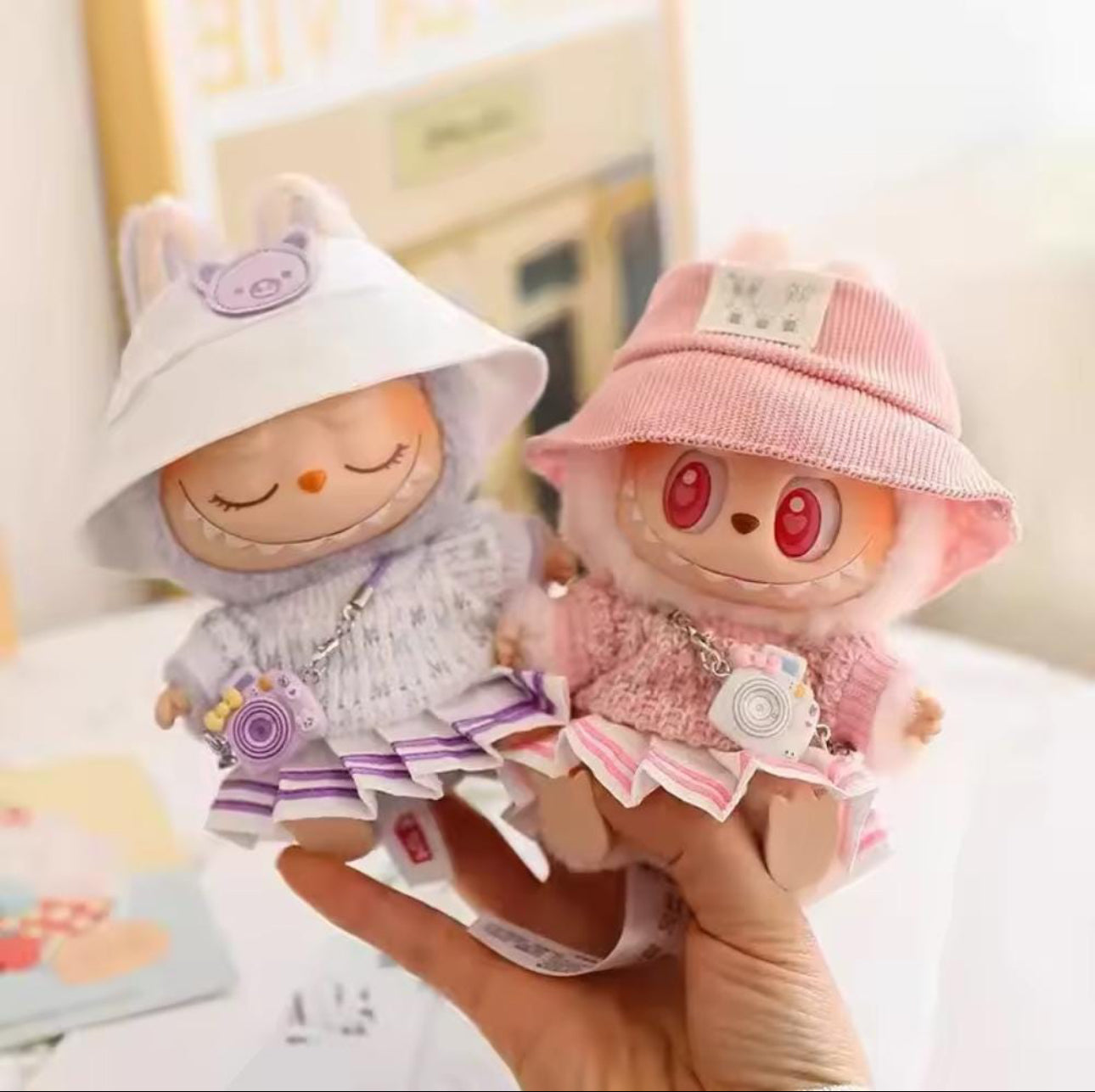 Cute School-Style Sweater & Pleated Skirt Outfit for 17cm Labubu Doll Adorable Academic Chic for Your Labubu!