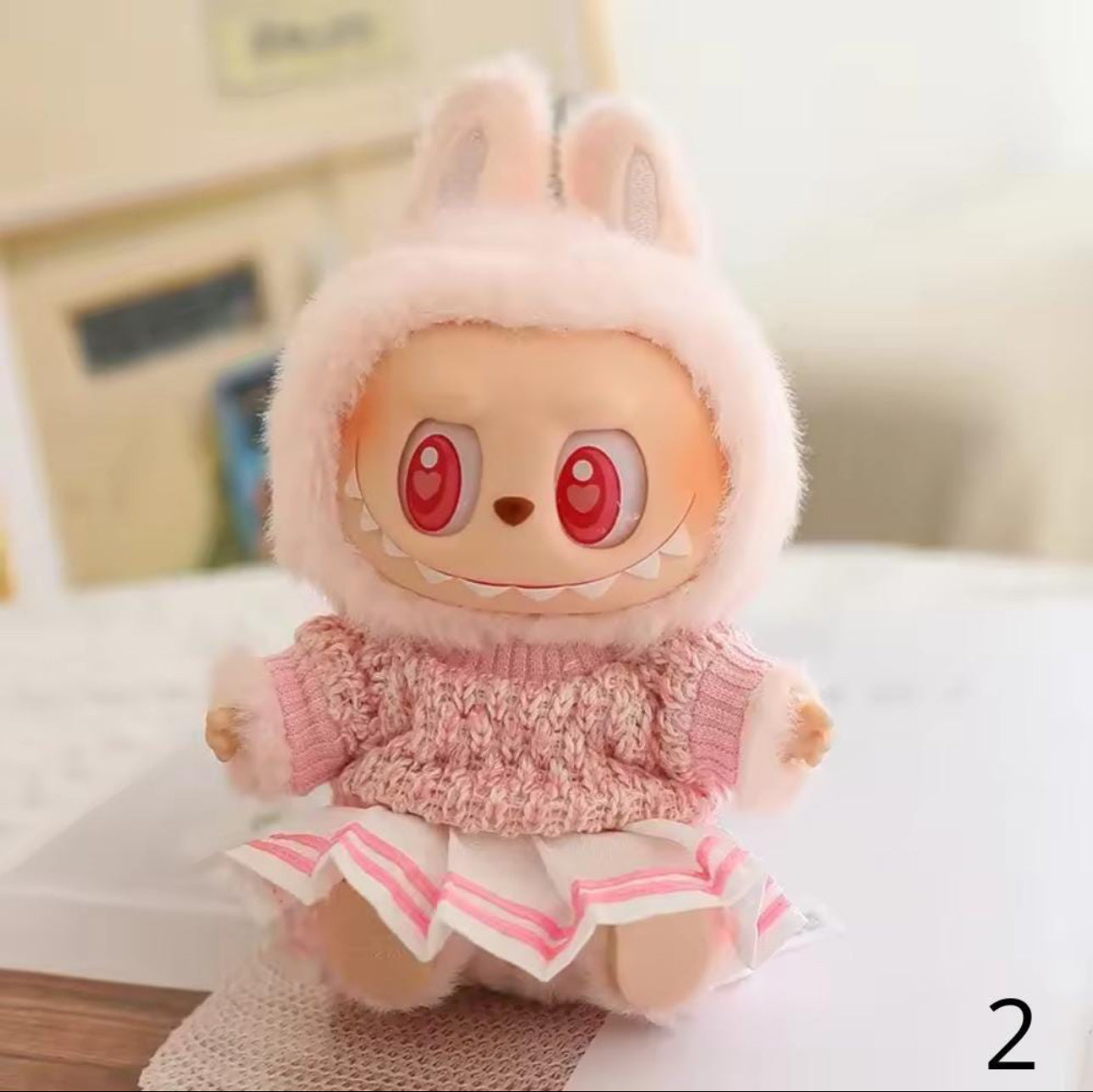 Cute School-Style Sweater & Pleated Skirt Outfit for 17cm Labubu Doll Adorable Academic Chic for Your Labubu!