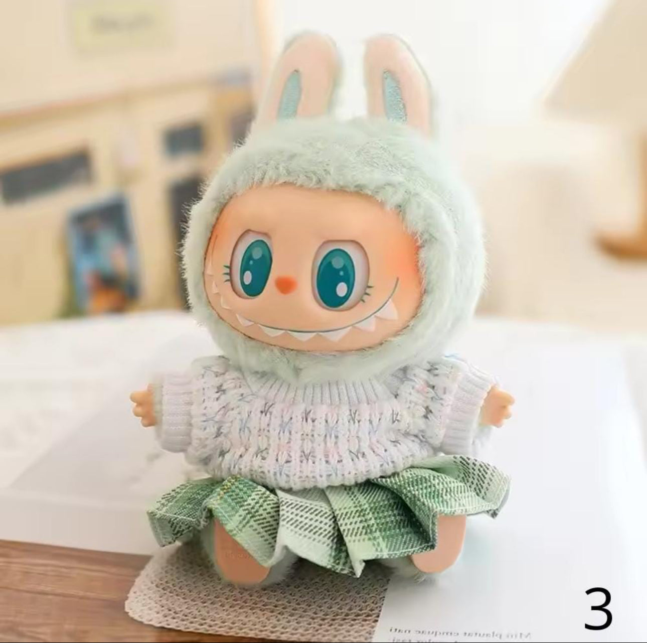 Cute School-Style Sweater & Pleated Skirt Outfit for 17cm Labubu Doll Adorable Academic Chic for Your Labubu!