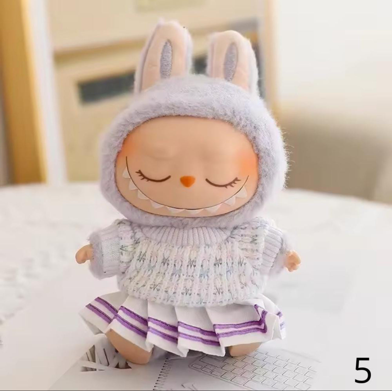 Cute School-Style Sweater & Pleated Skirt Outfit for 17cm Labubu Doll Adorable Academic Chic for Your Labubu!