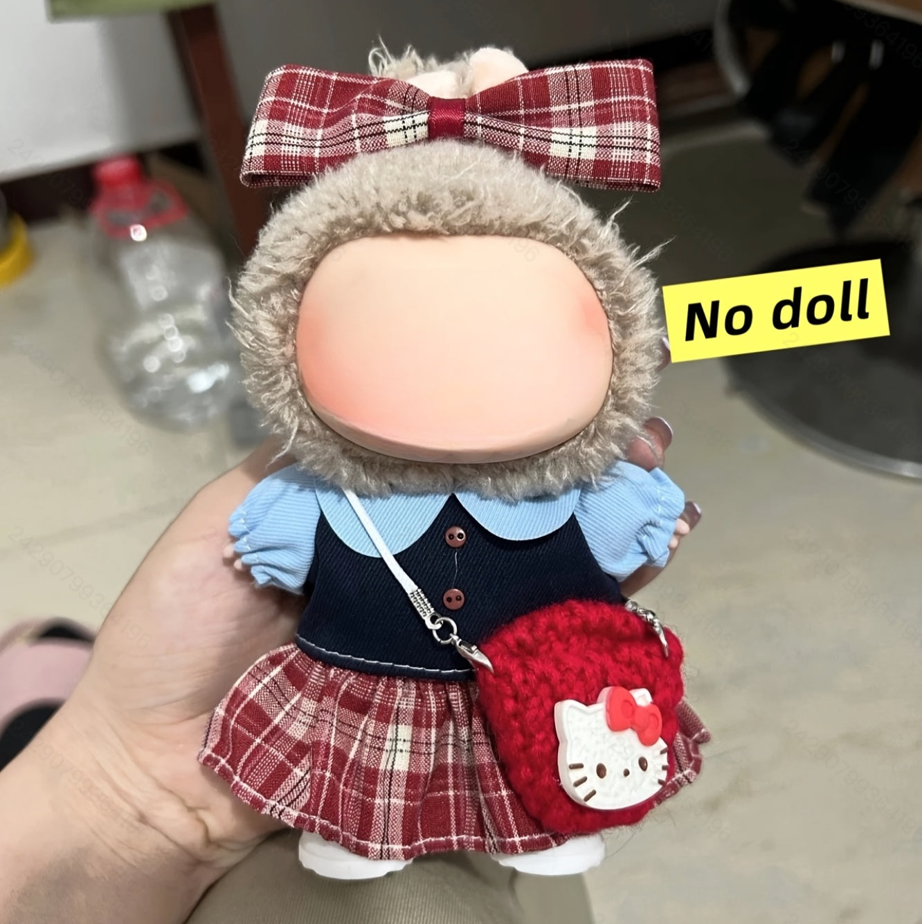 Labubu Preppy Chic Outfit Set - Flowy Chiffon Blouse + Tartan Pleated Skirt for 17cm Dolls