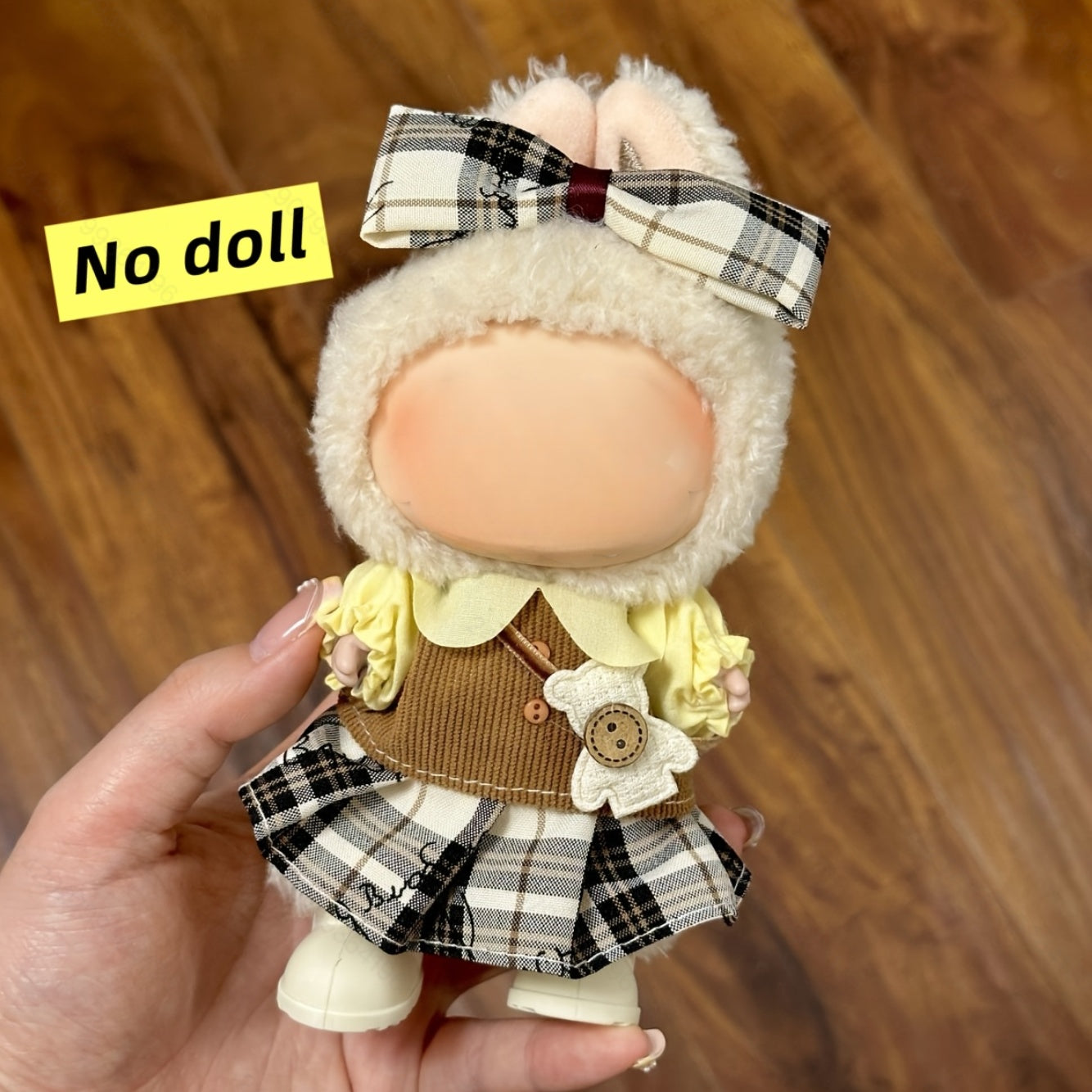 Labubu Preppy Chic Outfit Set - Flowy Chiffon Blouse + Tartan Pleated Skirt for 17cm Dolls