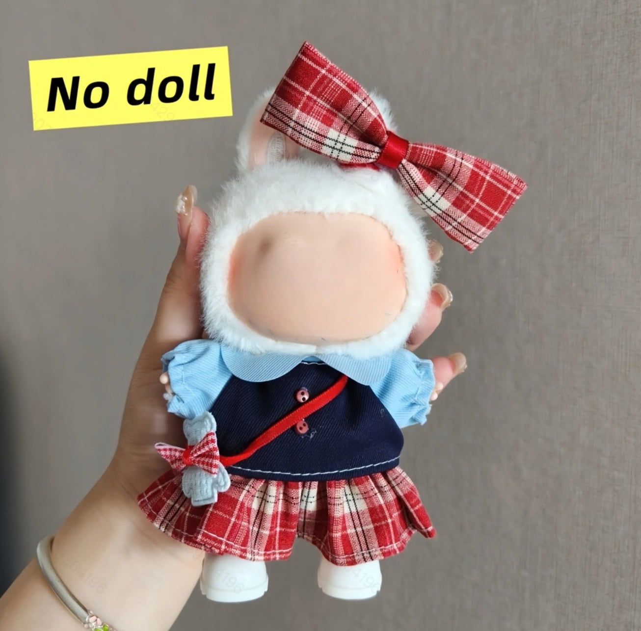 Labubu Preppy Chic Outfit Set - Flowy Chiffon Blouse + Tartan Pleated Skirt for 17cm Dolls