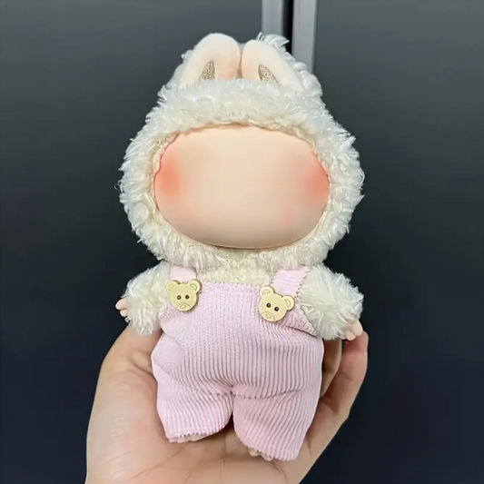 6.69-inch LABUBU doll clothes, fashionable backpack pants, and teddy bear badges for play and display, 17cm cute doll, multiple styles, hand woven doll clothing