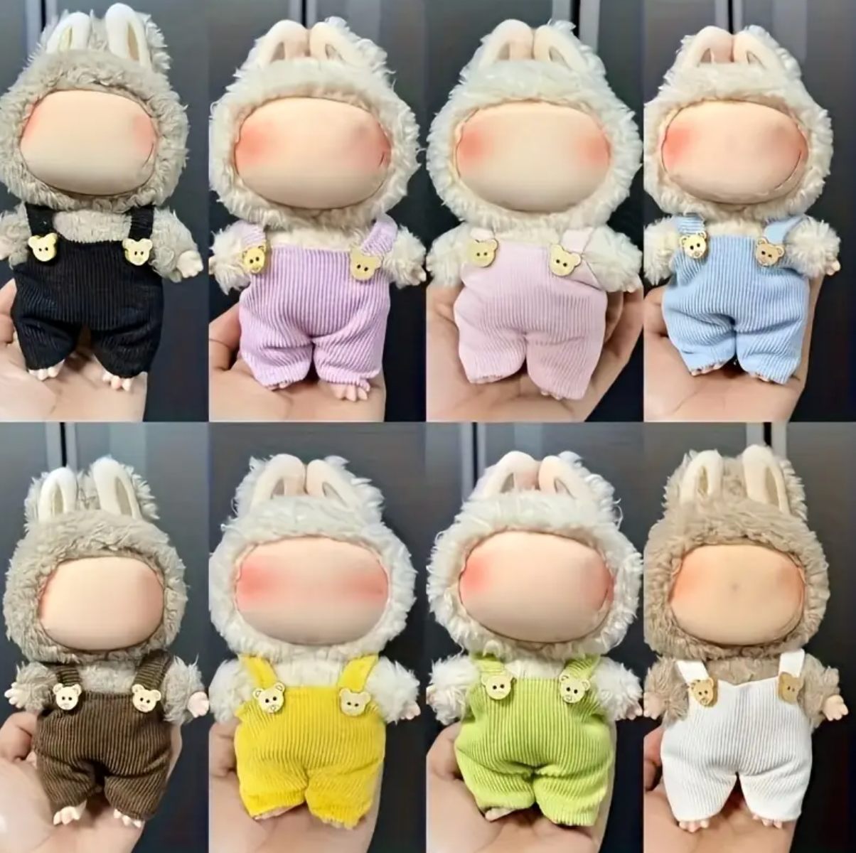 6.69-inch LABUBU doll clothes, fashionable backpack pants, and teddy bear badges for play and display, 17cm cute doll, multiple styles, hand woven doll clothing