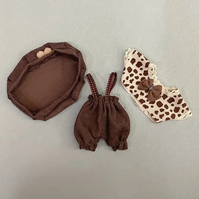 6.69 Inch Doll Clothes - Kawaii Fashion Style Set for 6.69 Inch Doll with Quality Doll Clothes and Accessories - Brown Hat + Brown Bodysuit + Brown Jeans (Without Doll)
