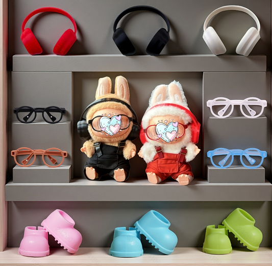 Summer Pink Combination Accessory Set (Shoes+Headphones+Glasses) suitable for cute 17cm canvas design, versatile accessories for doll enthusiasts