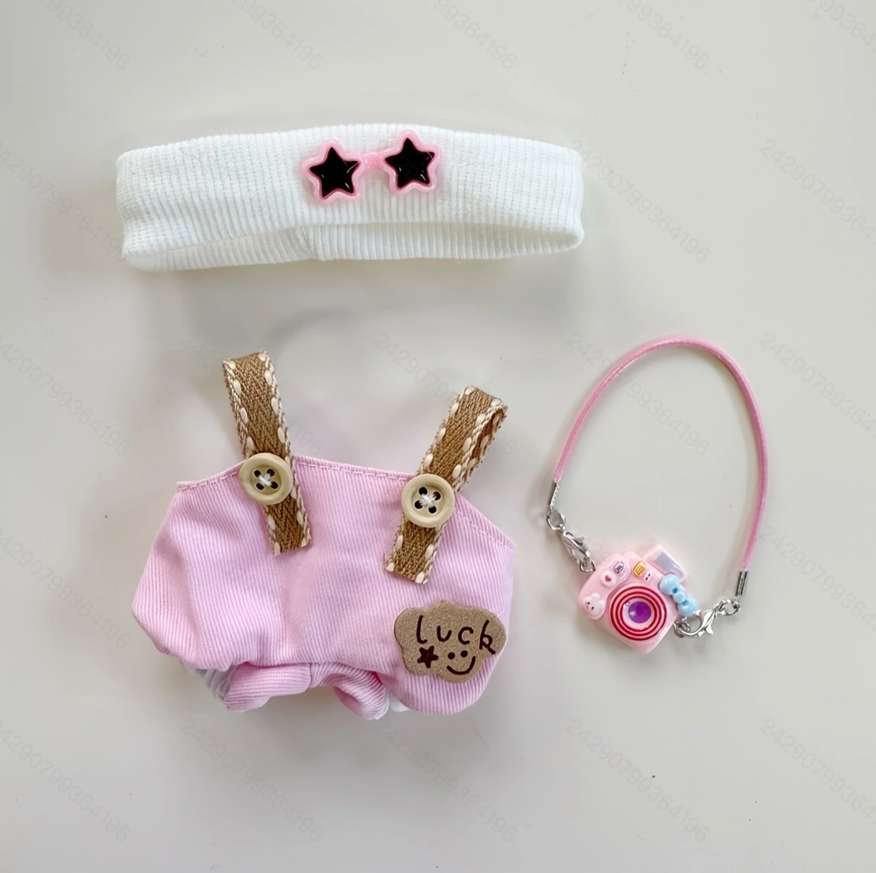 Sweet Creamy Yellow Overalls + Star Headpiece + Vintage Camera Set for 17cm Labubu Doll