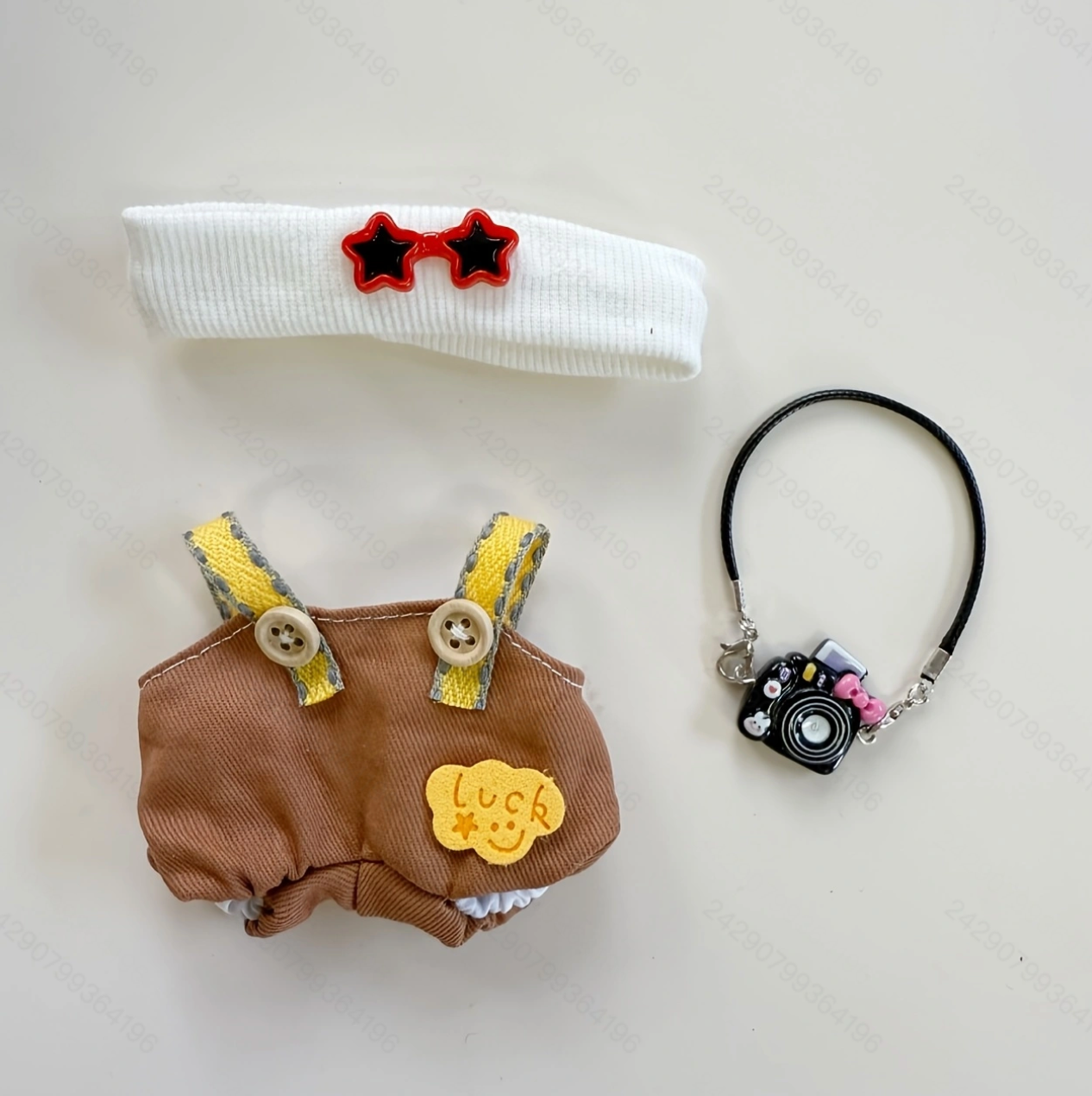 Sweet Creamy Yellow Overalls + Star Headpiece + Vintage Camera Set for 17cm Labubu Doll