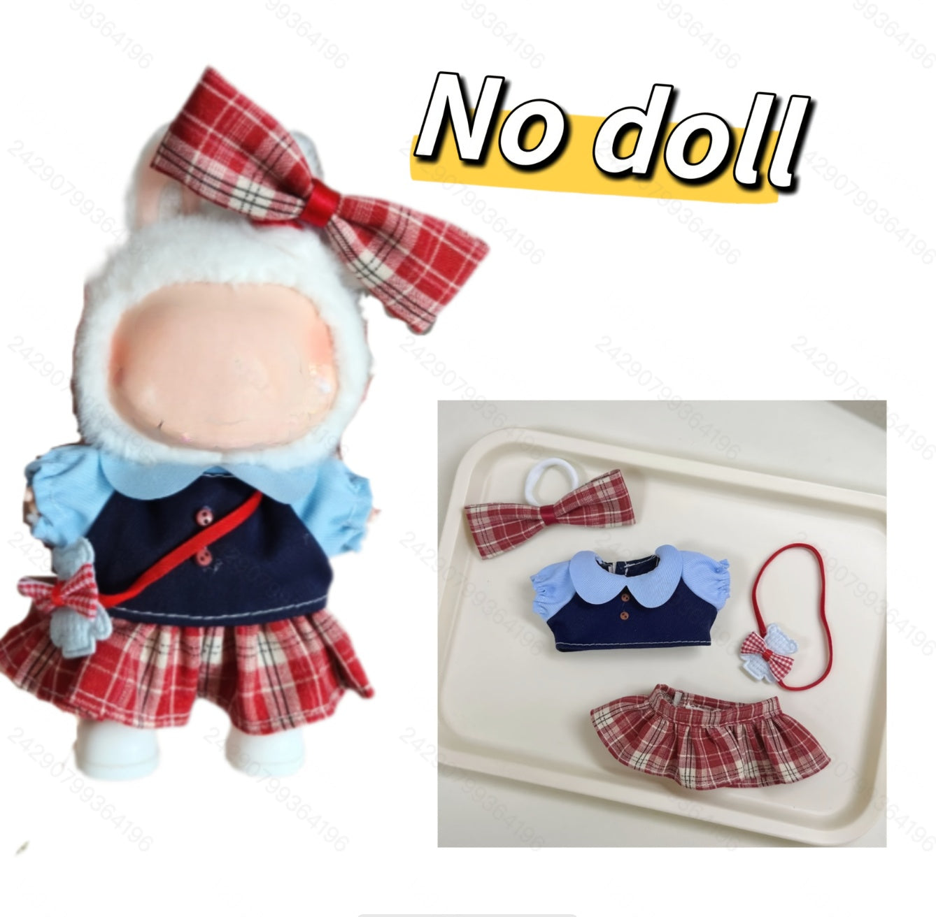 Labubu Preppy Chic Outfit Set - Flowy Chiffon Blouse + Tartan Pleated Skirt for 17cm Dolls