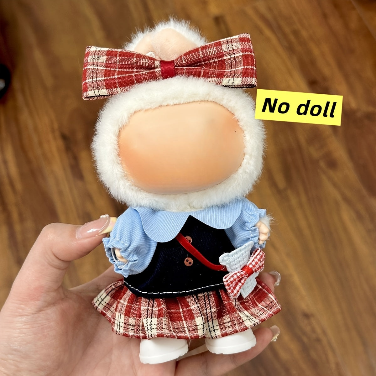 Labubu Preppy Chic Outfit Set - Flowy Chiffon Blouse + Tartan Pleated Skirt for 17cm Dolls