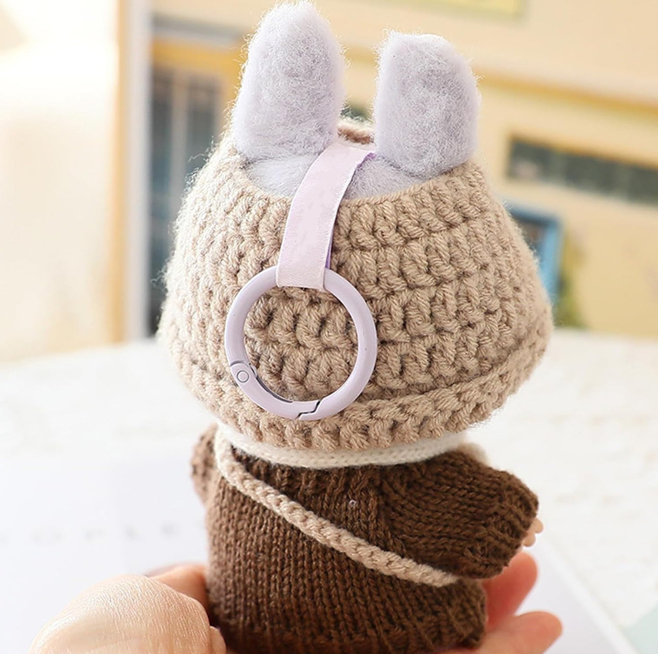 Product Name: Cozy Winter Knit Set for 17cm Labubu - 4-Piece Outfit (Sweater + Jeans + Hat + Bag)