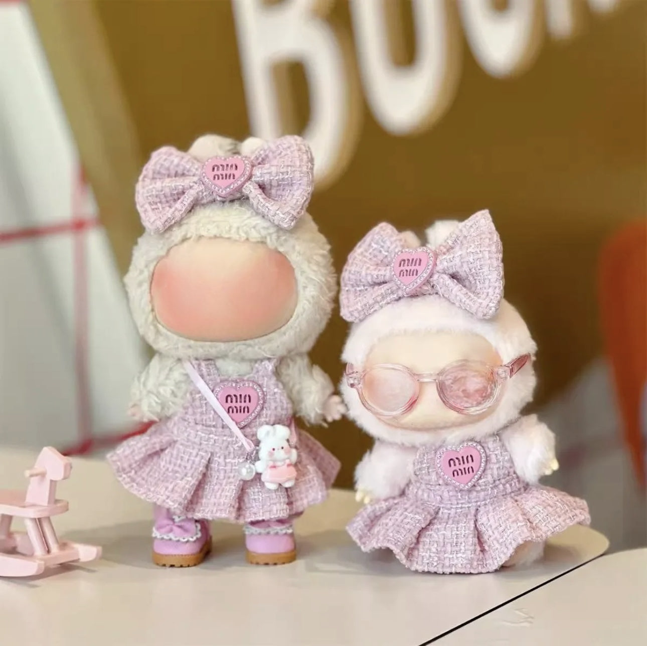 Designer Style For Labubu Doll Dress - Pink Tweed-Look Outfit For 17cm Labubu  Doll Clothes Fashion Dresses Doll Clothes Color Match Sweater Dolls Outfit Accessories