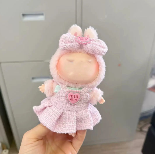 Designer Style For Labubu Doll Dress - Pink Tweed-Look Outfit For 17cm Labubu  Doll Clothes Fashion Dresses Doll Clothes Color Match Sweater Dolls Outfit Accessories