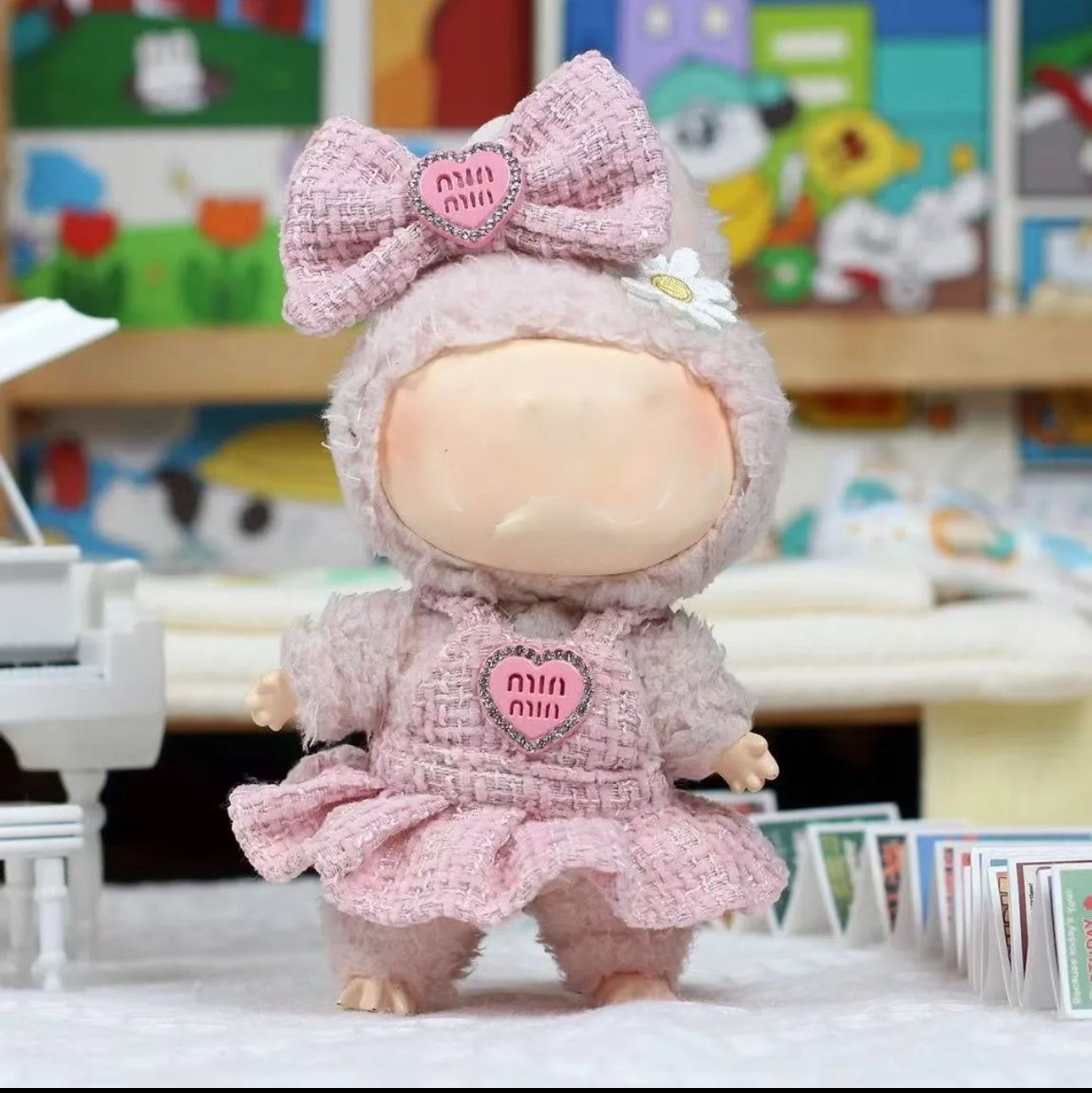 Designer Style For Labubu Doll Dress - Pink Tweed-Look Outfit For 17cm Labubu  Doll Clothes Fashion Dresses Doll Clothes Color Match Sweater Dolls Outfit Accessories