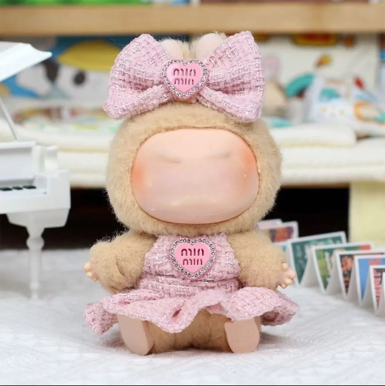 Designer Style For Labubu Doll Dress - Pink Tweed-Look Outfit For 17cm Labubu  Doll Clothes Fashion Dresses Doll Clothes Color Match Sweater Dolls Outfit Accessories