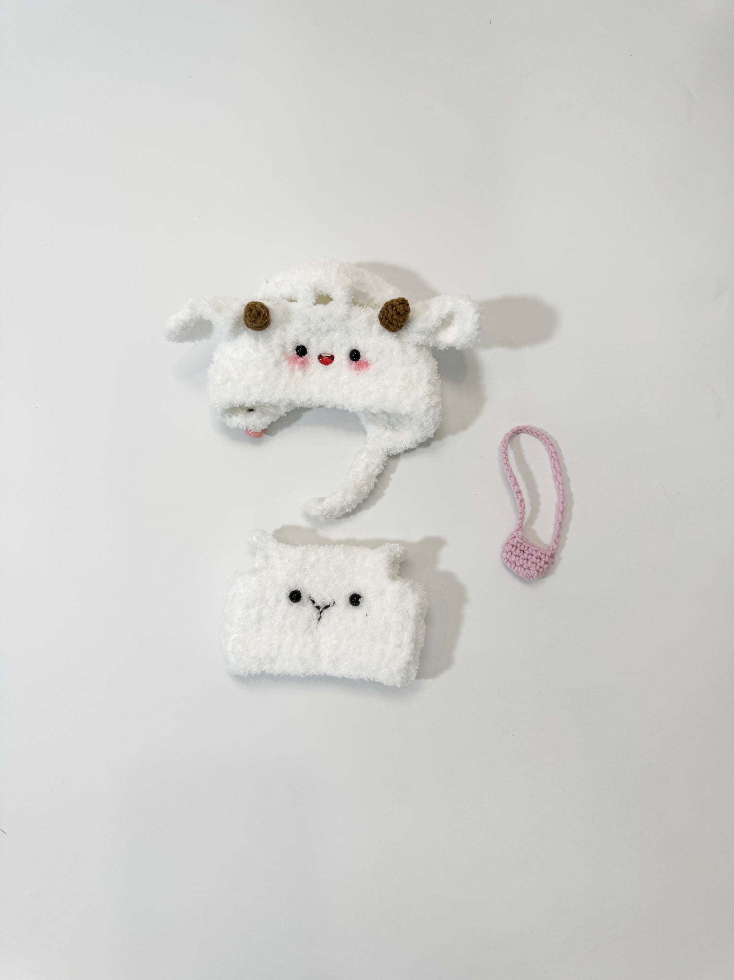 Clothes for Labubu Lamb Knit Set - Hand-Knit Cream Romper + Adorable Sheep Hood (Fits 17cm / 6.69" Dolls)