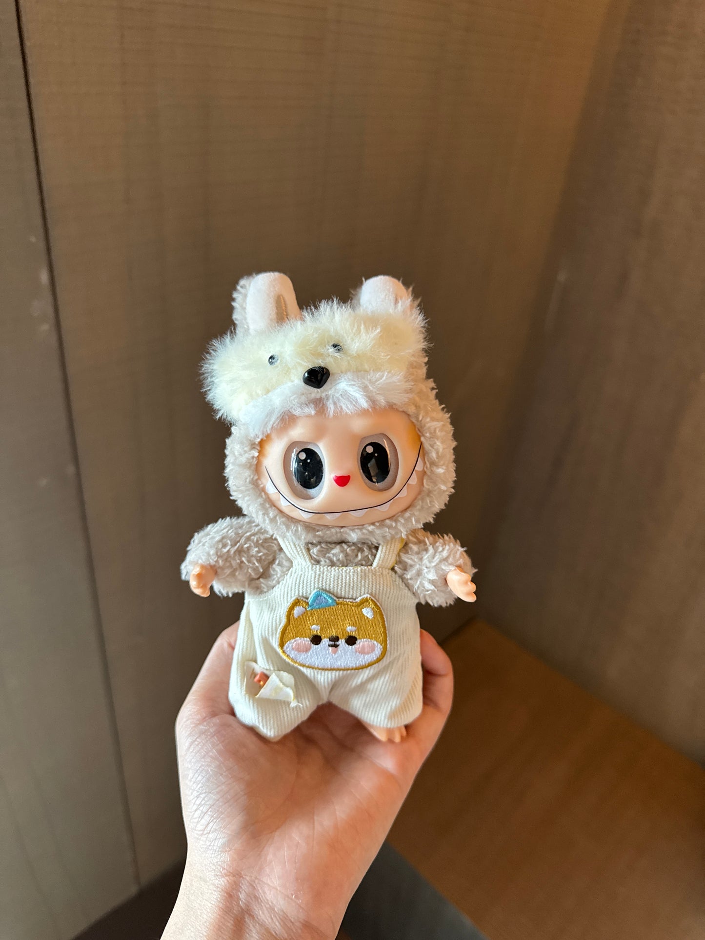 Kawaii Piggy Paradise Set: Plush Pink Hood + Corduroy Overalls for 17cm Labubu