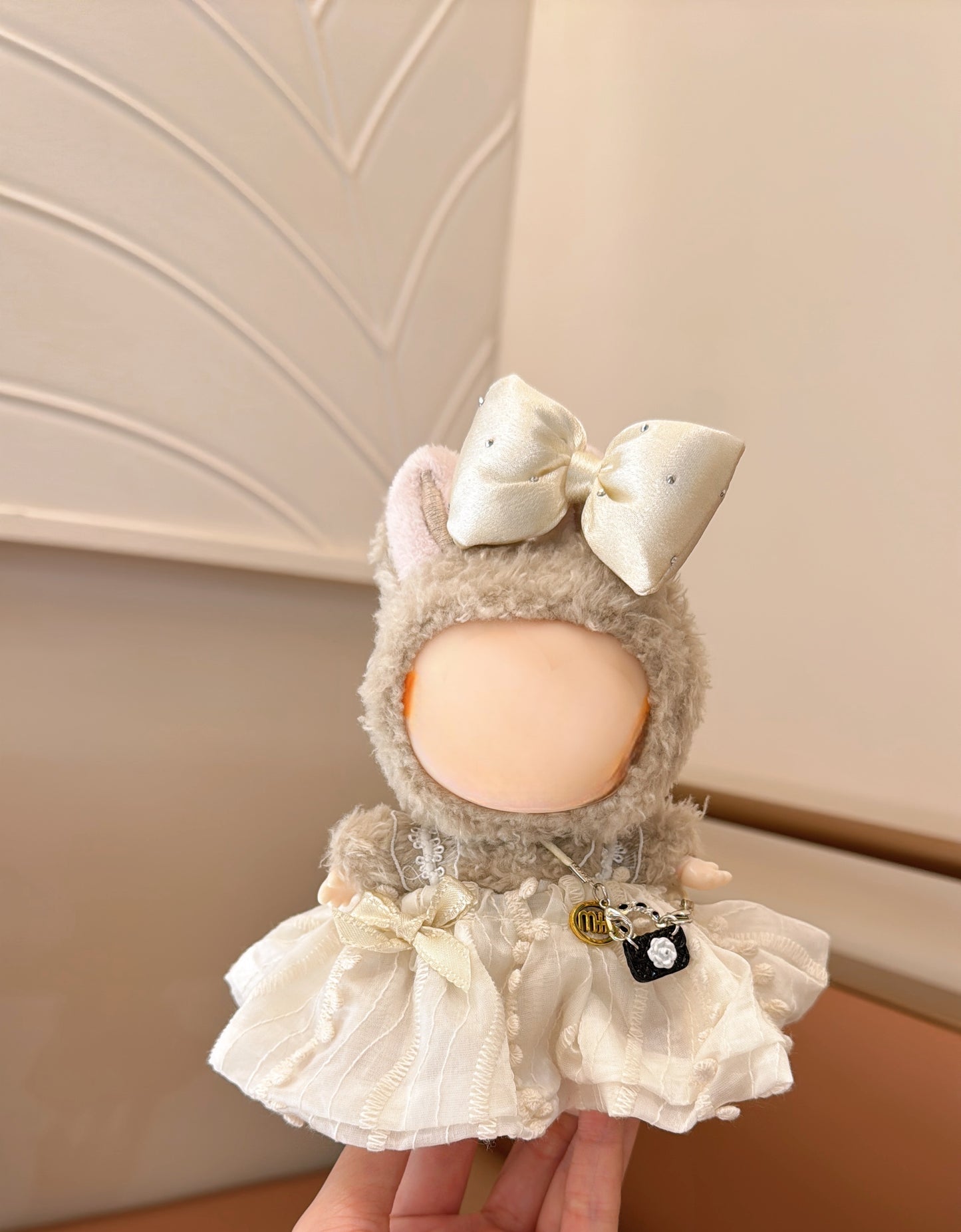 Labubu Princess Puffy Dress Set - White Puff Sleeve Dress, Bow Headband & Mini Quilted Purse