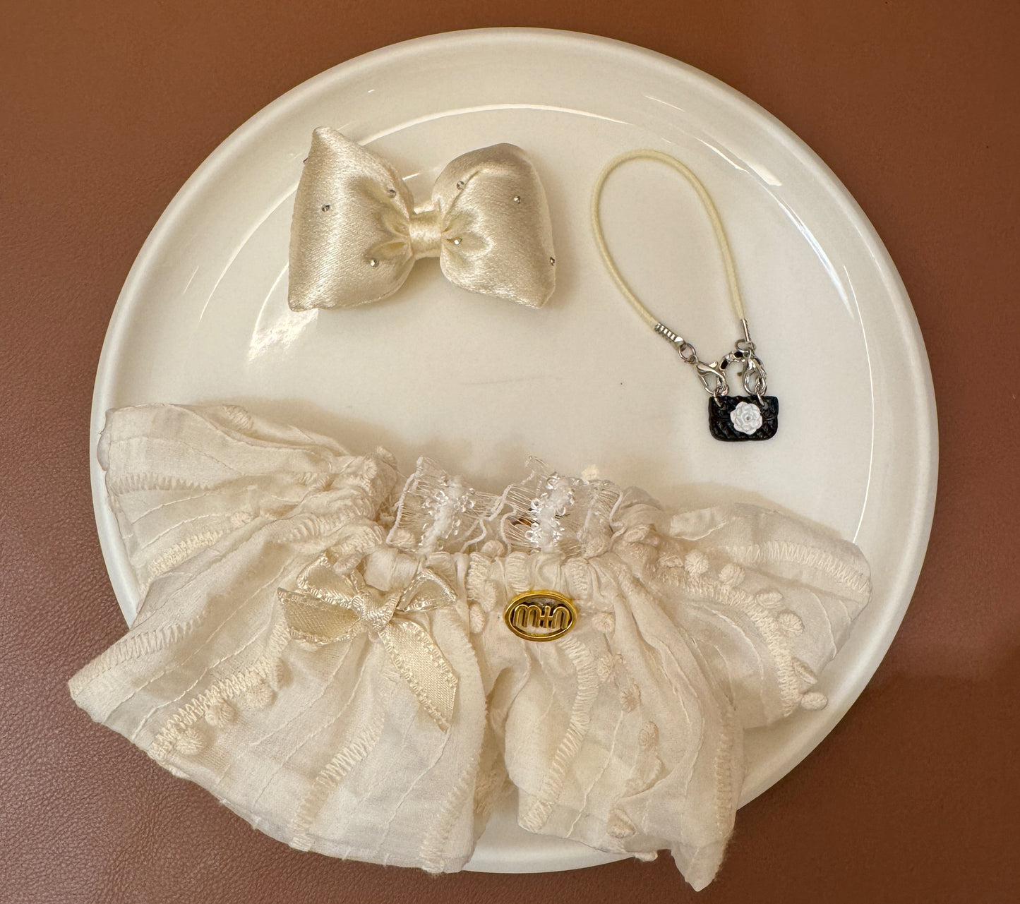 Labubu Princess Puffy Dress Set - White Puff Sleeve Dress, Bow Headband & Mini Quilted Purse
