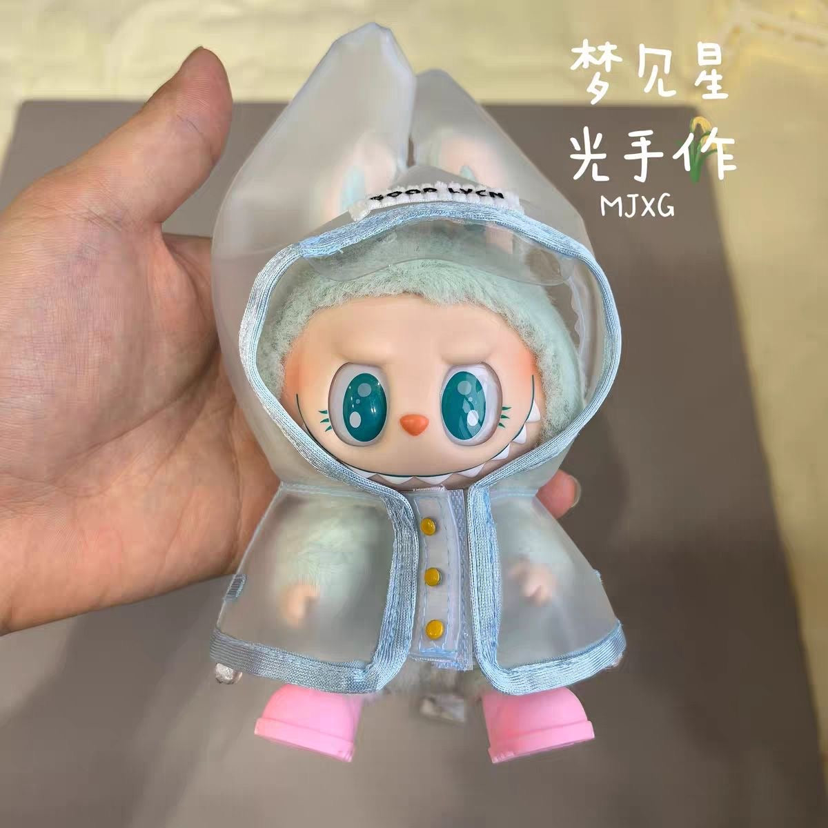 Clothes for Labubu Doll Raincoat: Clear Hooded Cape - Waterproof & Whimsical