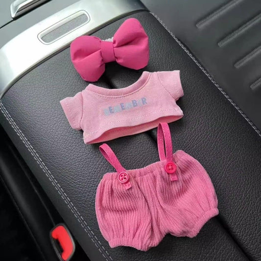 Lychee Berry Dream: Hot Pink Overalls & Bow Top Set for 17cm Labubu (Summer Cutie Outfit!)