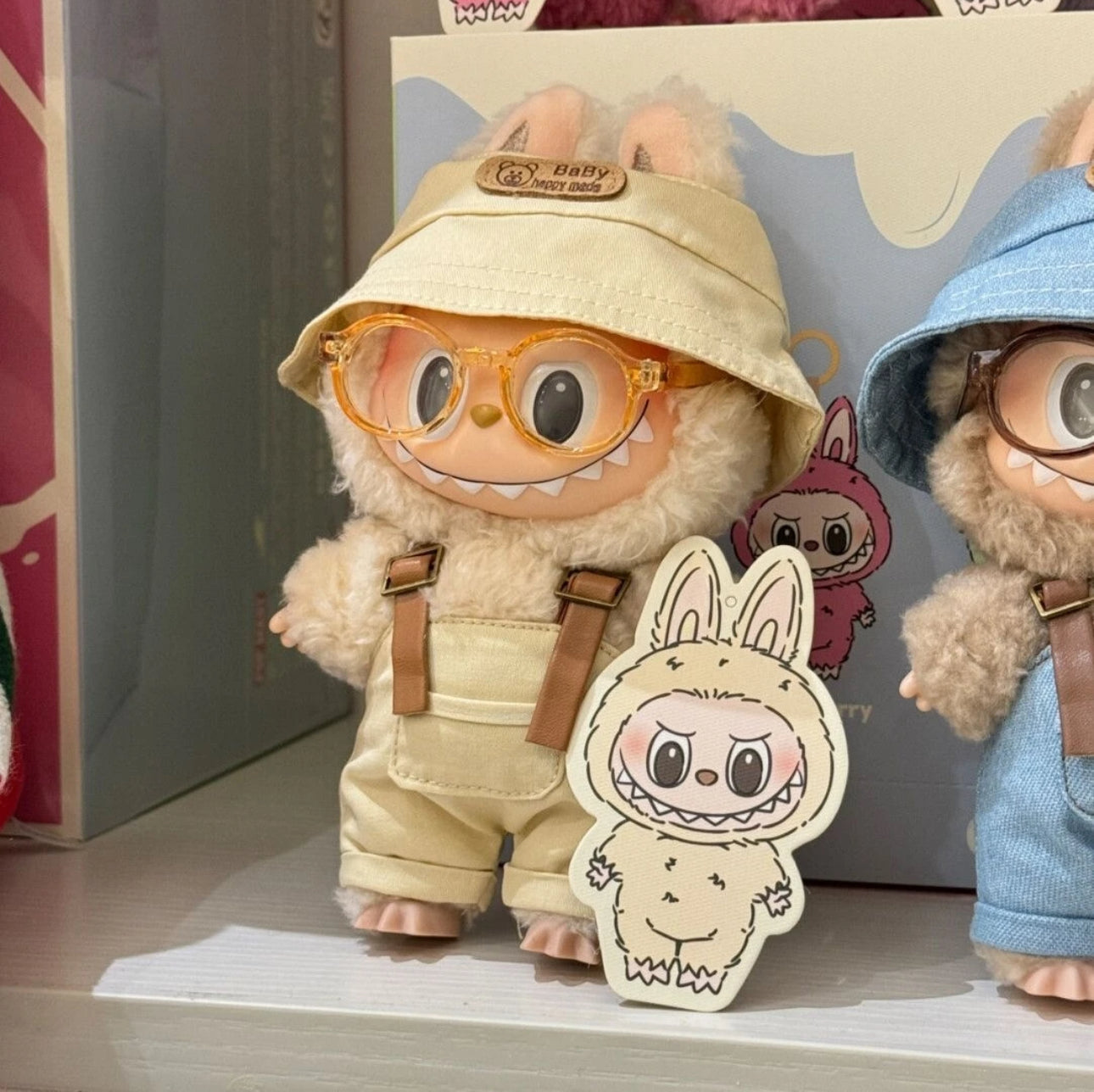 Sea Salt Breeze Set: Coconut Overalls & Bucket Hat for 17cm Labubu (Summer Chill Outfit!)