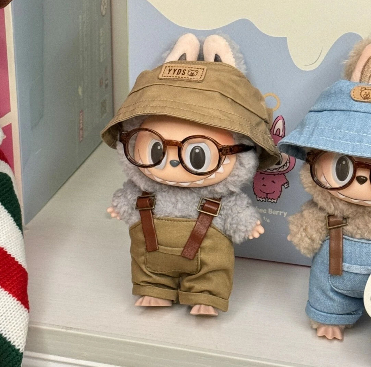 Sea Salt Breeze Set: Coconut Overalls & Bucket Hat for 17cm Labubu (Summer Chill Outfit!)