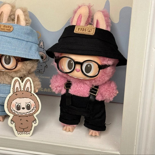 Sea Salt Breeze Set: Coconut Overalls & Bucket Hat for 17cm Labubu (Summer Chill Outfit!)
