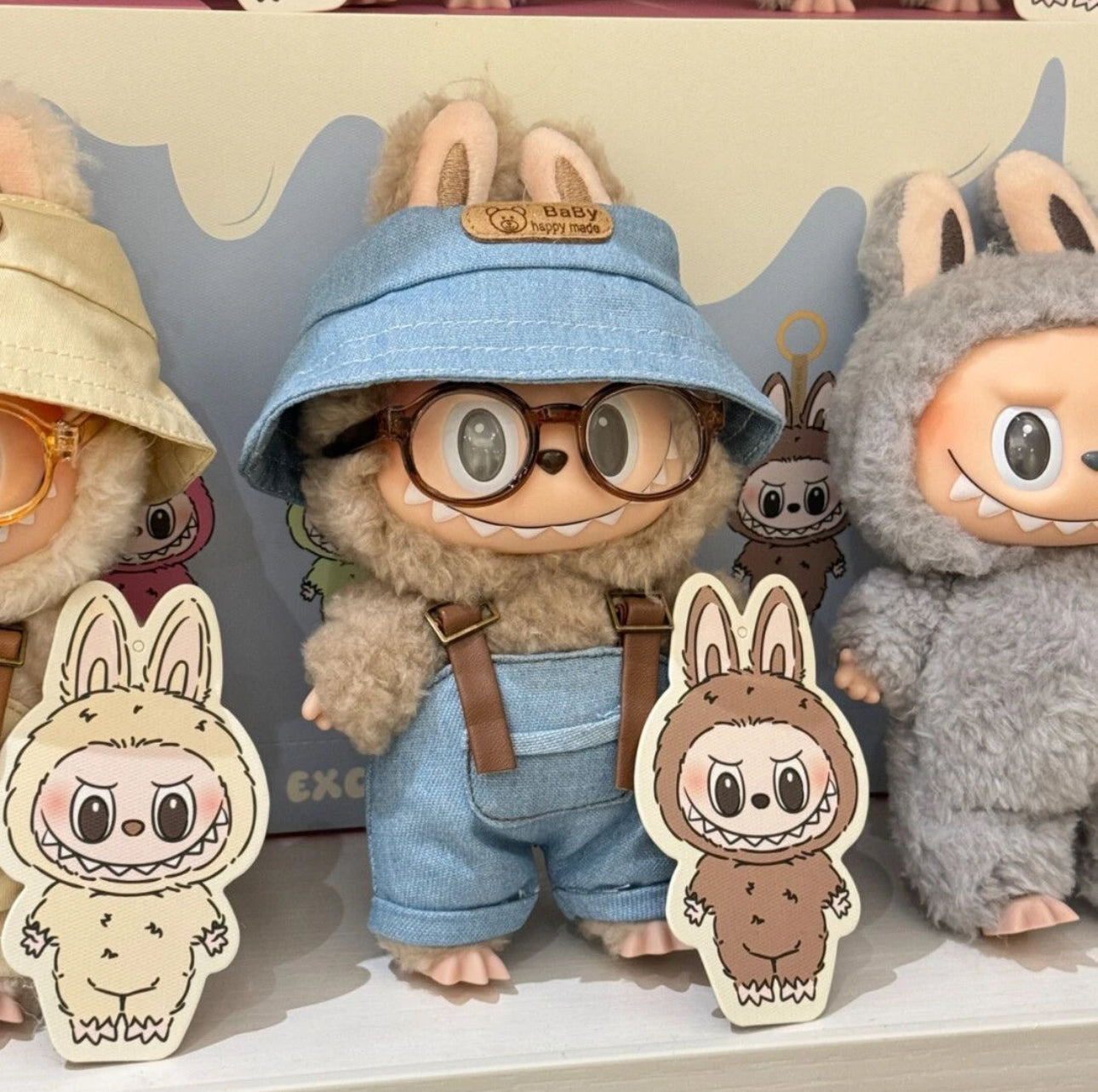 Sea Salt Breeze Set: Coconut Overalls & Bucket Hat for 17cm Labubu (Summer Chill Outfit!)