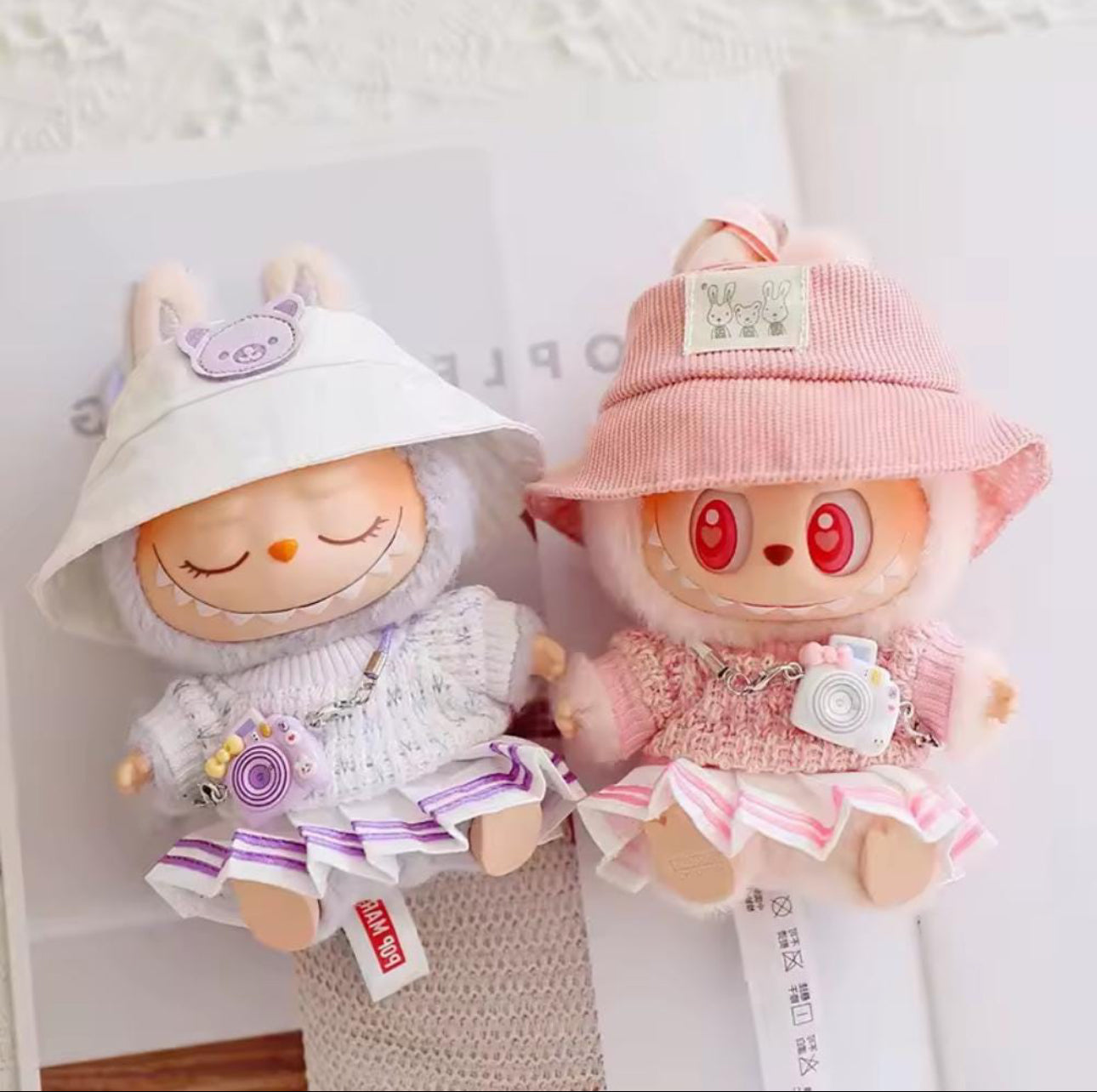 Cute School-Style Sweater & Pleated Skirt Outfit for 17cm Labubu Doll  Adorable Academic Chic for Your Labubu!