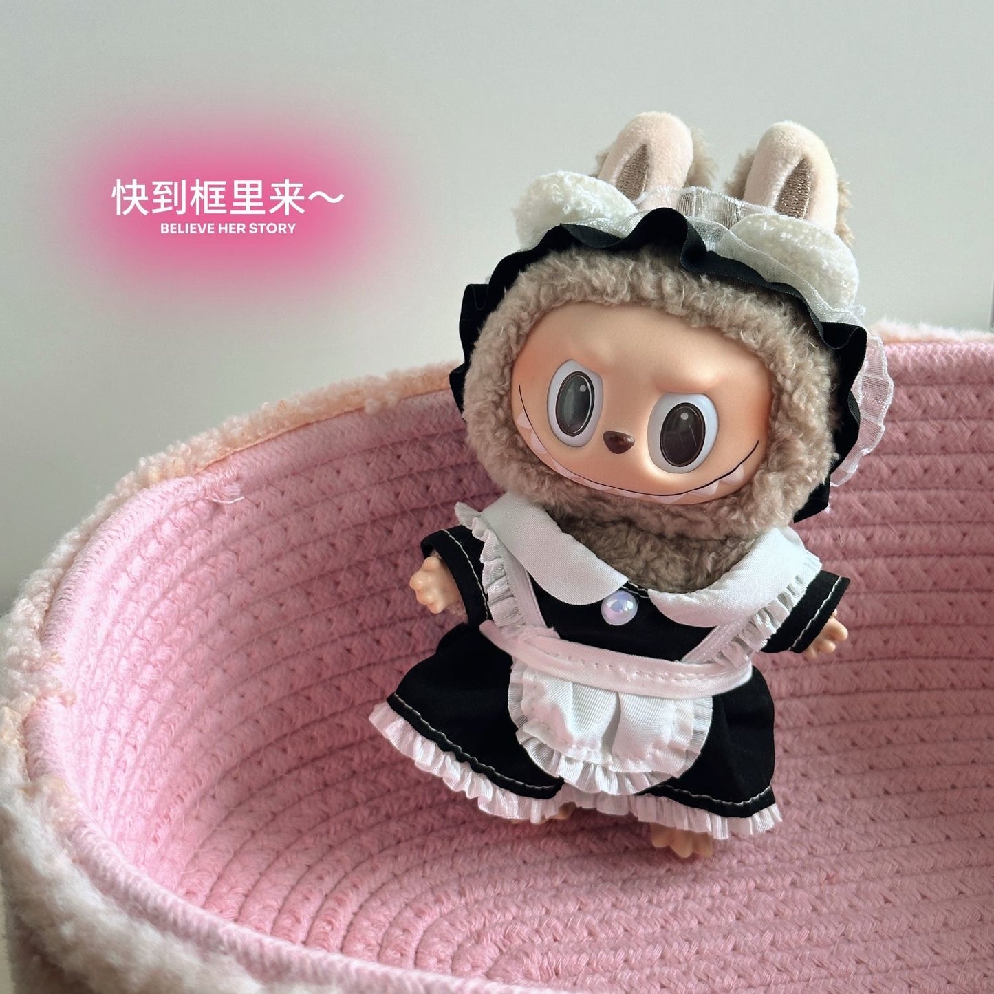 Summer Black & White Maid Doll Outfit Set for 17cm Labubu  Adorable & Stylish Outfit for Your Labubu Doll!