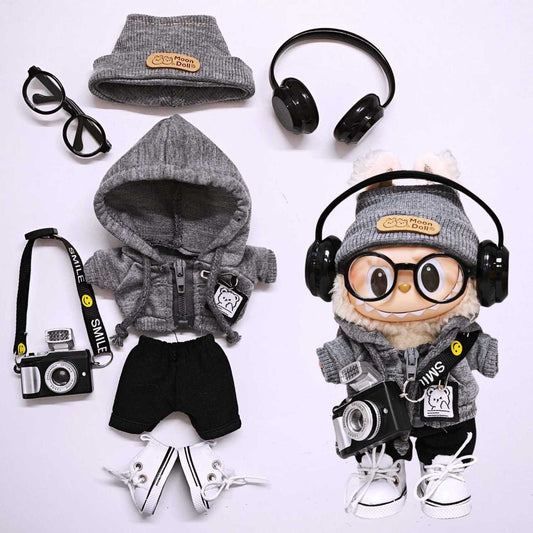 Streetwear Vibes Set - Hoodie + Jeans + Sneakers + 3 Accessories for 17cm Labubu